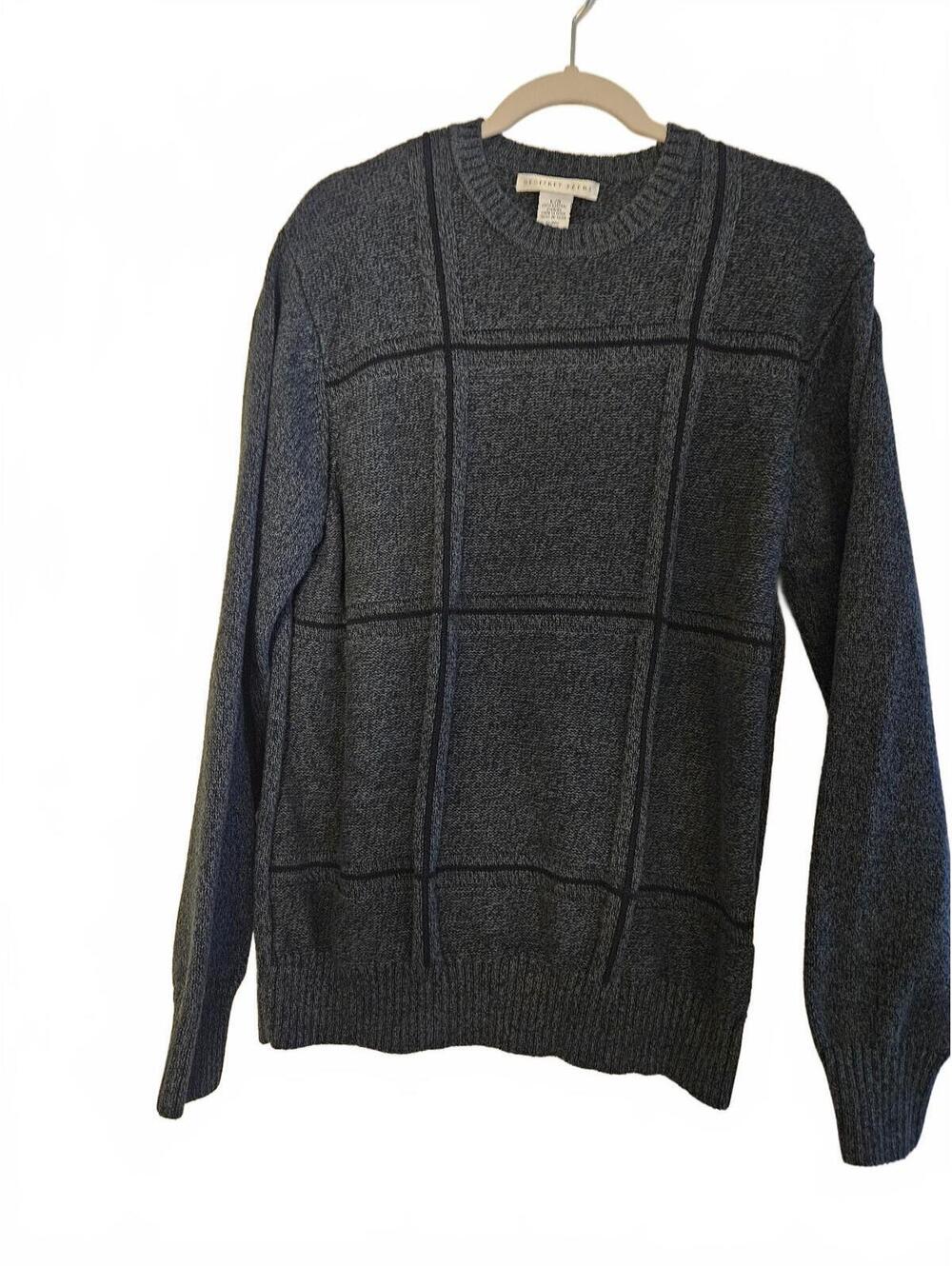 VTG Geoffrey Beene Men's Large Crew-Neck Cotton Sweater with Windowpane Pattern